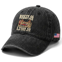 Route Highway 66 Turns 100 I Turn 60 Washed Cotton Baseball Cap Vintage 1966 Road Sign American Muscle Car Lover 60th Birthday Gift
