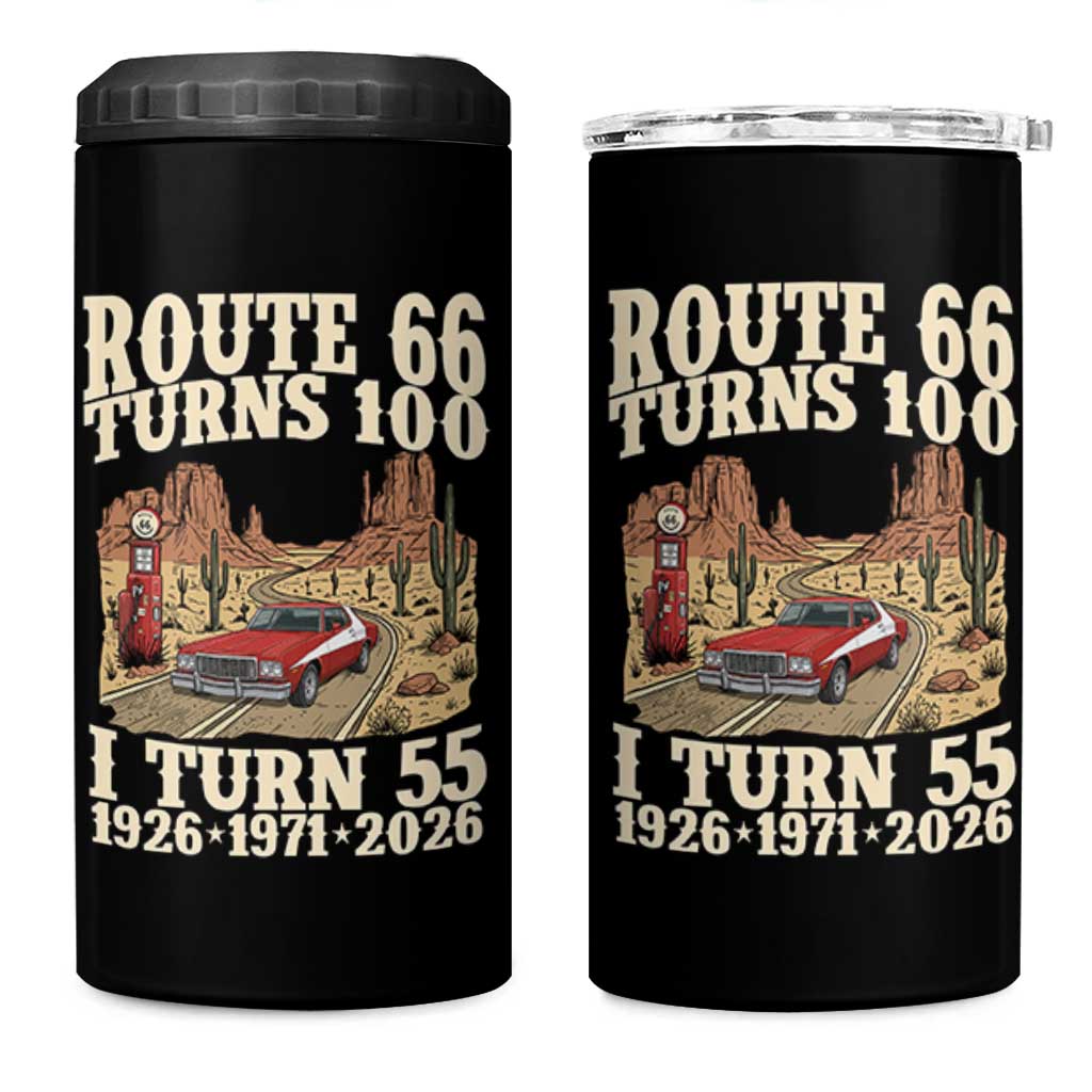 Route Highway 66 Turns 100 I Turn 55 4 in 1 Can Cooler Tumbler Vintage 1971 Road Sign American Muscle Car Lover 55th Birthday Gift