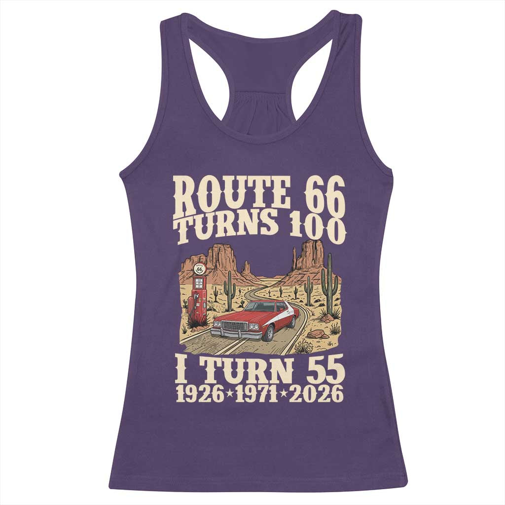 Route Highway 66 Turns 100 I Turn 55 Racerback Tank Top Vintage 1971 Road Sign American Muscle Car Lover 55th Birthday Gift