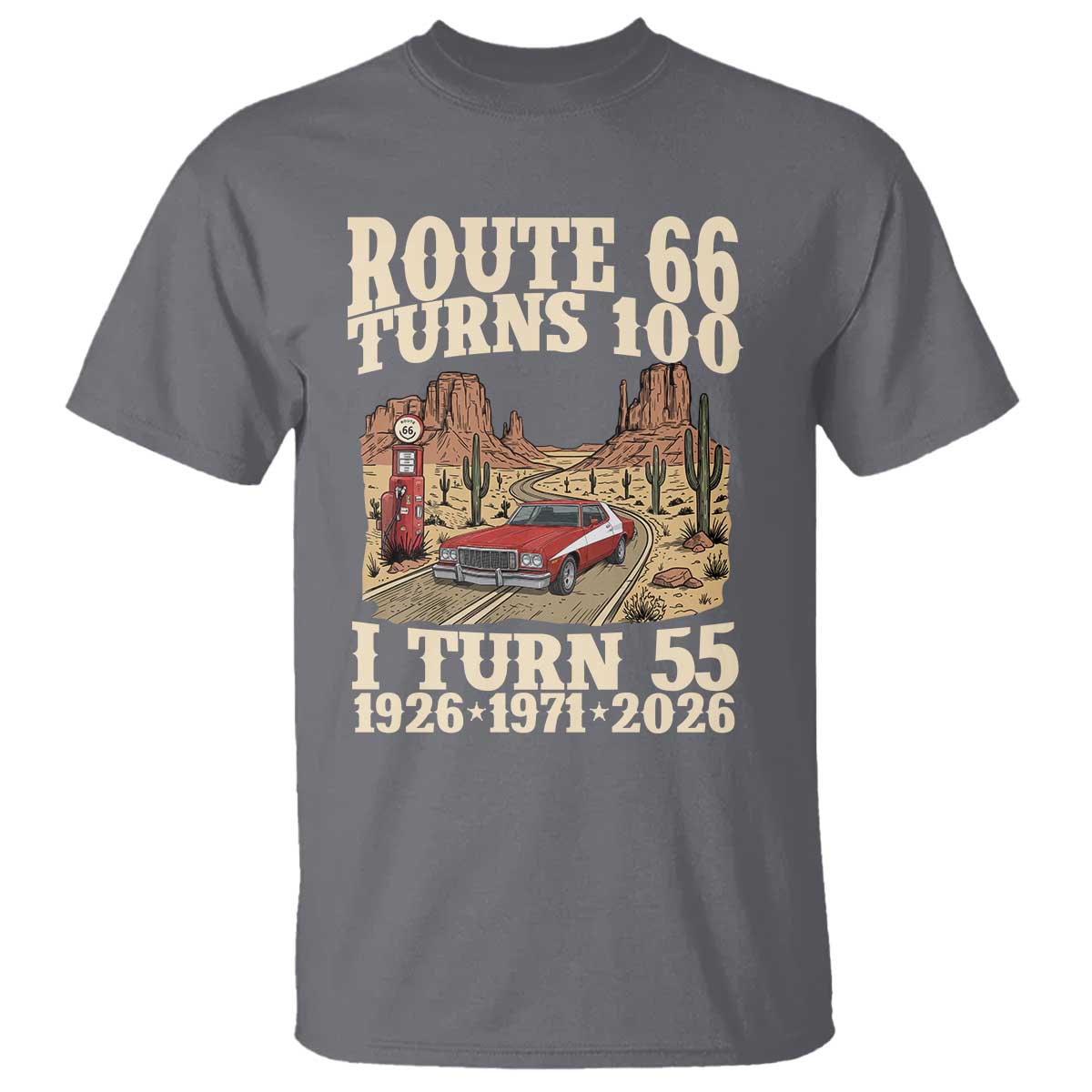 Route Highway 66 Turns 100 I Turn 55 T Shirt Vintage 1971 Road Sign American Muscle Car Lover 55th Birthday Gift