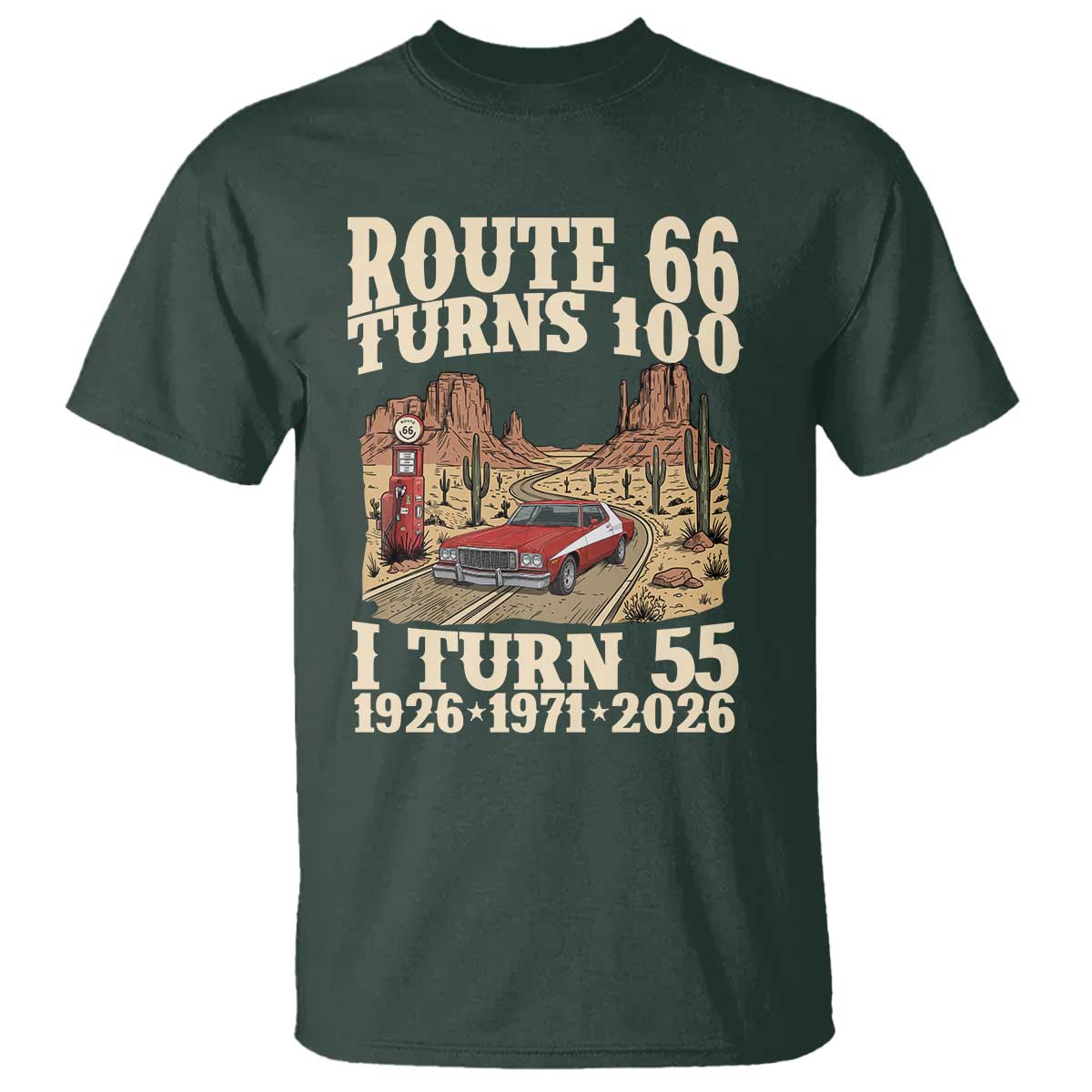 Route Highway 66 Turns 100 I Turn 55 T Shirt Vintage 1971 Road Sign American Muscle Car Lover 55th Birthday Gift