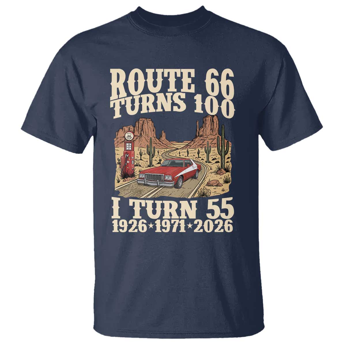Route Highway 66 Turns 100 I Turn 55 T Shirt Vintage 1971 Road Sign American Muscle Car Lover 55th Birthday Gift