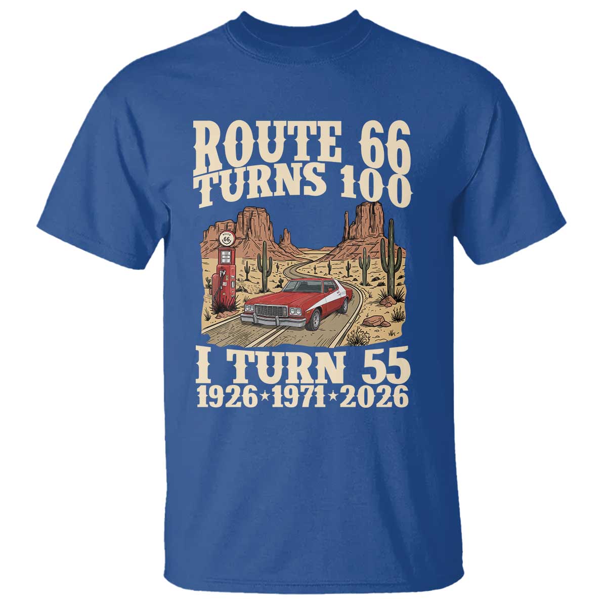 Route Highway 66 Turns 100 I Turn 55 T Shirt Vintage 1971 Road Sign American Muscle Car Lover 55th Birthday Gift