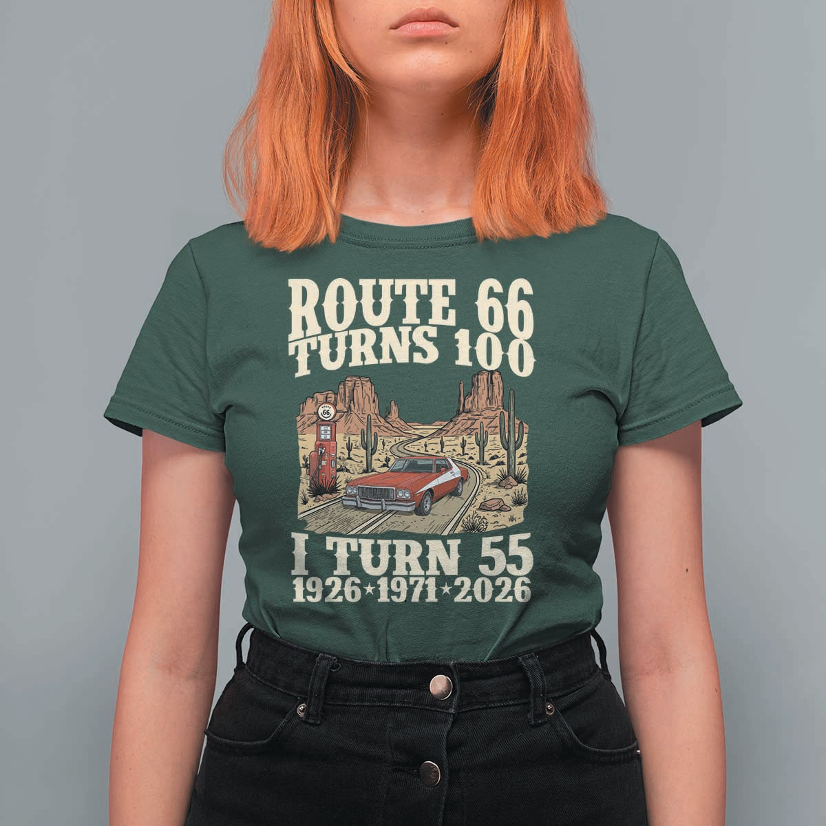 Route Highway 66 Turns 100 I Turn 55 T Shirt For Women Vintage 1971 Road Sign American Muscle Car Lover 55th Birthday Gift