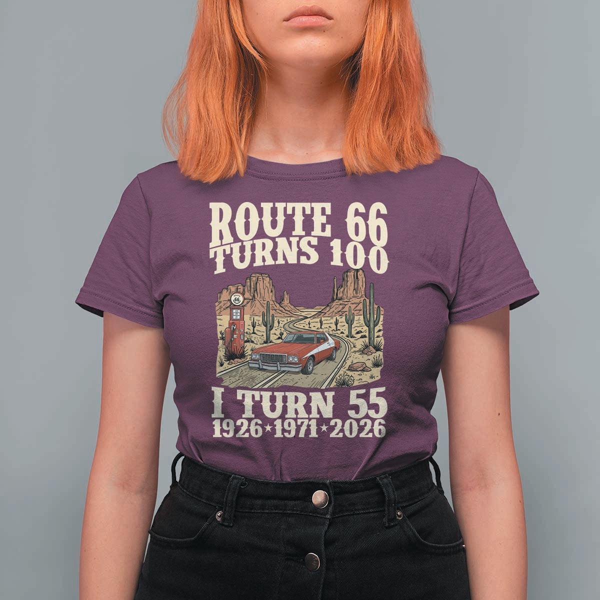 Route Highway 66 Turns 100 I Turn 55 T Shirt For Women Vintage 1971 Road Sign American Muscle Car Lover 55th Birthday Gift