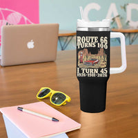 Route Highway 66 Turns 100 I Turn 45 Tumbler With Handle Vintage 1981 Road Sign American Muscle Car Lover 45th Birthday Gift