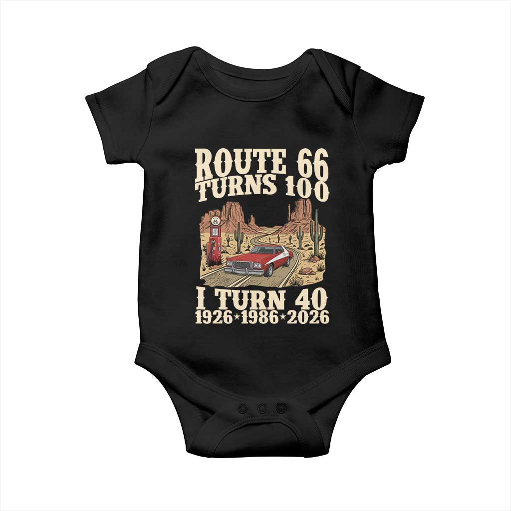 Route Highway 66 Turns 100 I Turn 40 Baby Onesie Vintage 1986 Road Sign American Muscle Car Lover 40th Birthday Gift
