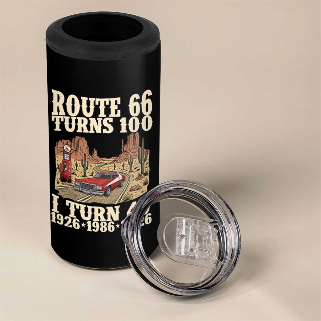 Route Highway 66 Turns 100 I Turn 40 4 in 1 Can Cooler Tumbler Vintage 1986 Road Sign American Muscle Car Lover 40th Birthday Gift