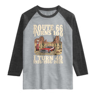 Route Highway 66 Turns 100 I Turn 40 Raglan Shirt Vintage 1986 Road Sign American Muscle Car Lover 40th Birthday Gift