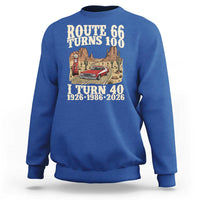 Route Highway 66 Turns 100 I Turn 40 Sweatshirt Vintage 1986 Road Sign American Muscle Car Lover 40th Birthday Gift