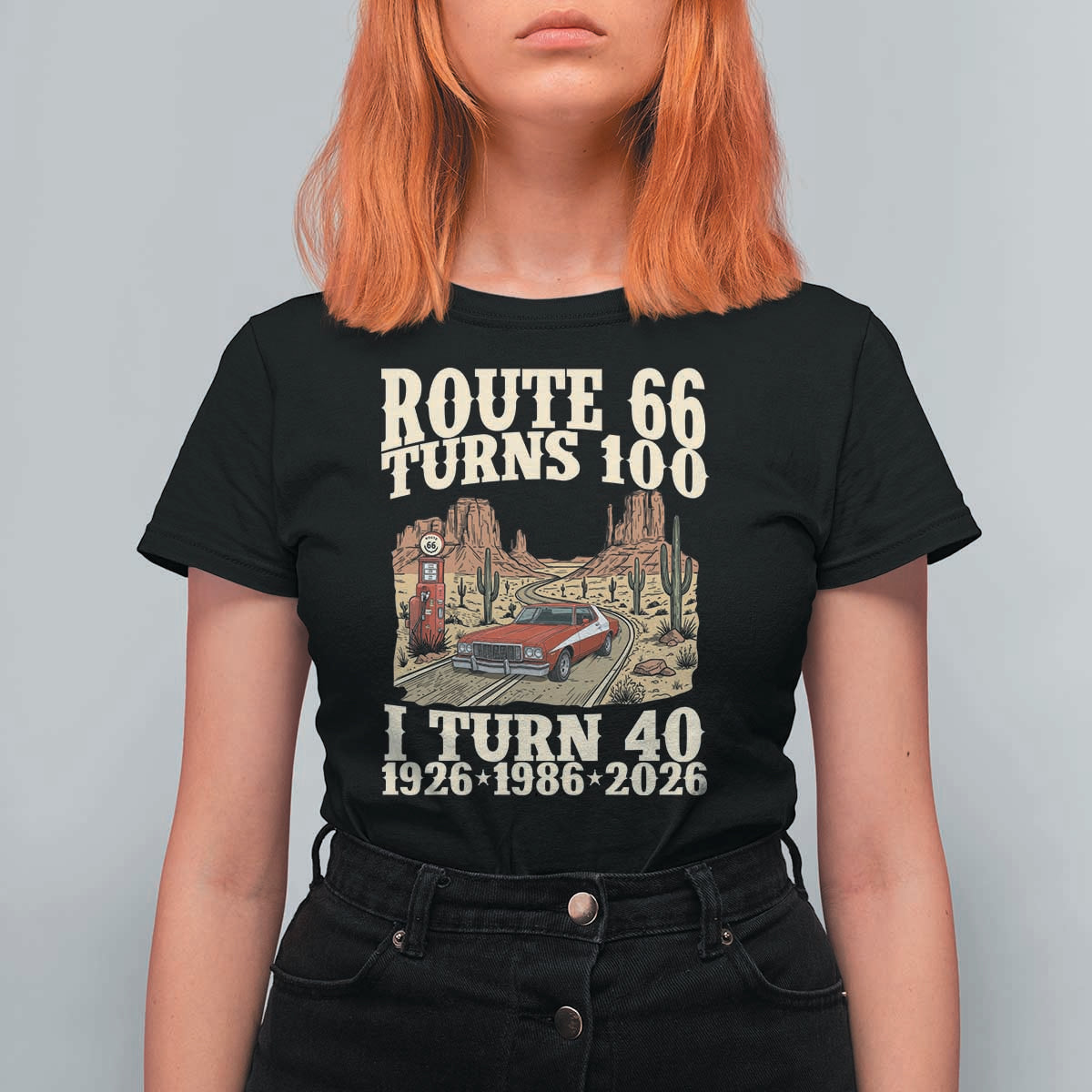 Route Highway 66 Turns 100 I Turn 40 T Shirt For Women Vintage 1986 Road Sign American Muscle Car Lover 40th Birthday Gift