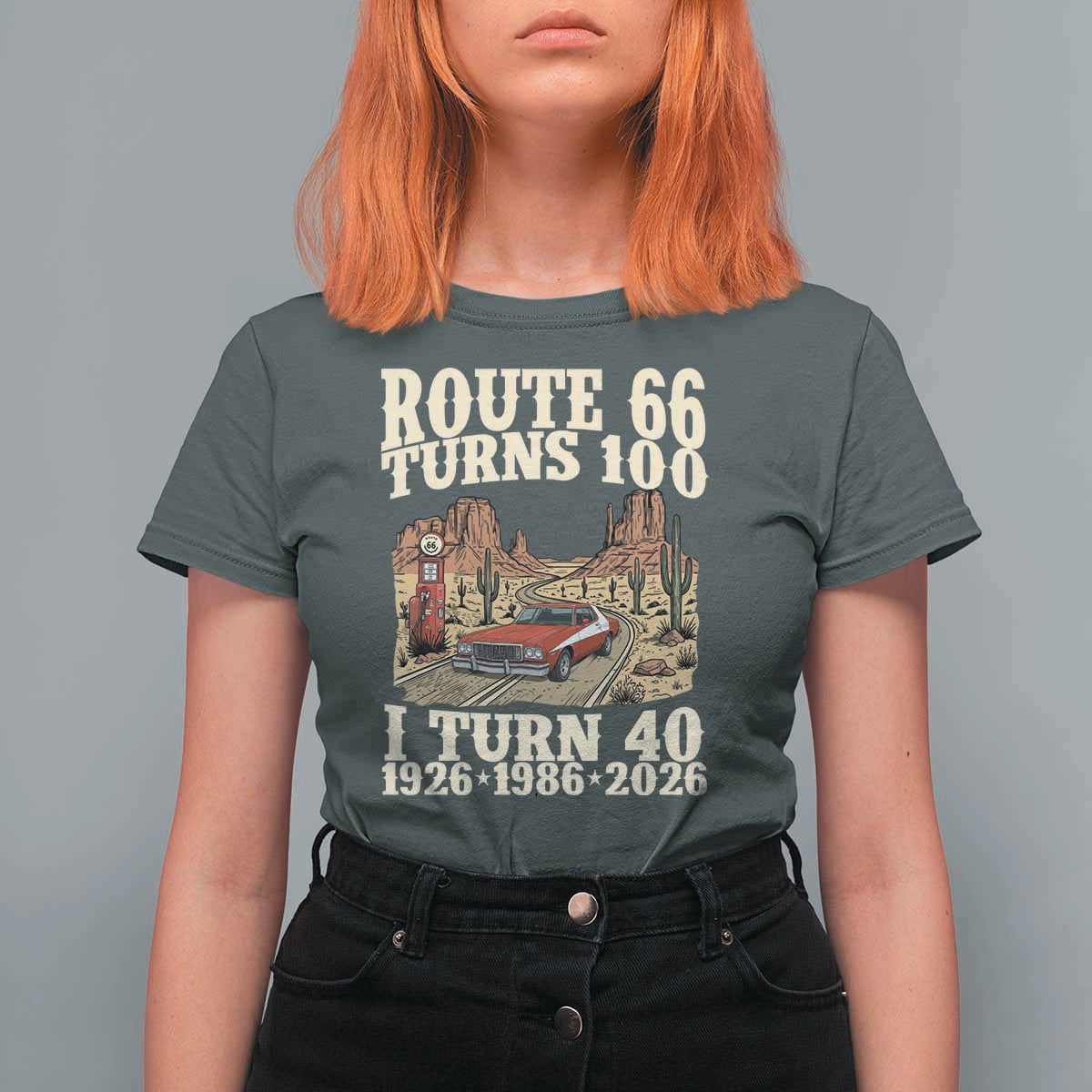 Route Highway 66 Turns 100 I Turn 40 T Shirt For Women Vintage 1986 Road Sign American Muscle Car Lover 40th Birthday Gift