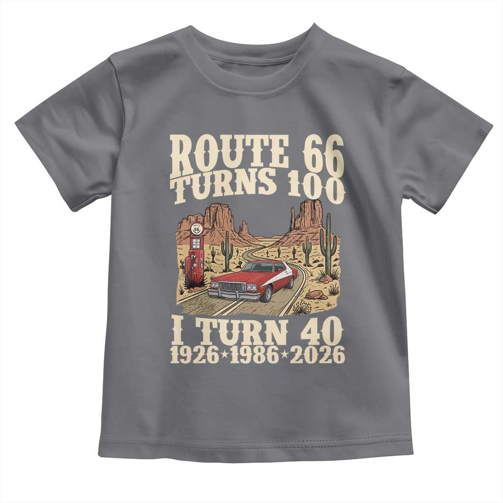 Route Highway 66 Turns 100 I Turn 40 Toddler T Shirt Vintage 1986 Road Sign American Muscle Car Lover 40th Birthday Gift