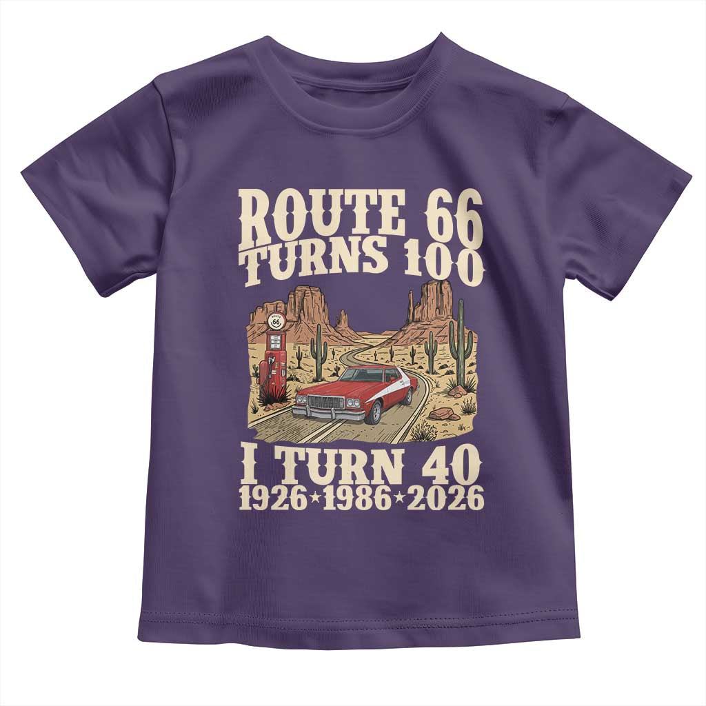 Route Highway 66 Turns 100 I Turn 40 Toddler T Shirt Vintage 1986 Road Sign American Muscle Car Lover 40th Birthday Gift