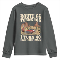 Route Highway 66 Turns 100 I Turn 40 Youth Sweatshirt Vintage 1986 Road Sign American Muscle Car Lover 40th Birthday Gift
