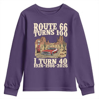 Route Highway 66 Turns 100 I Turn 40 Youth Sweatshirt Vintage 1986 Road Sign American Muscle Car Lover 40th Birthday Gift