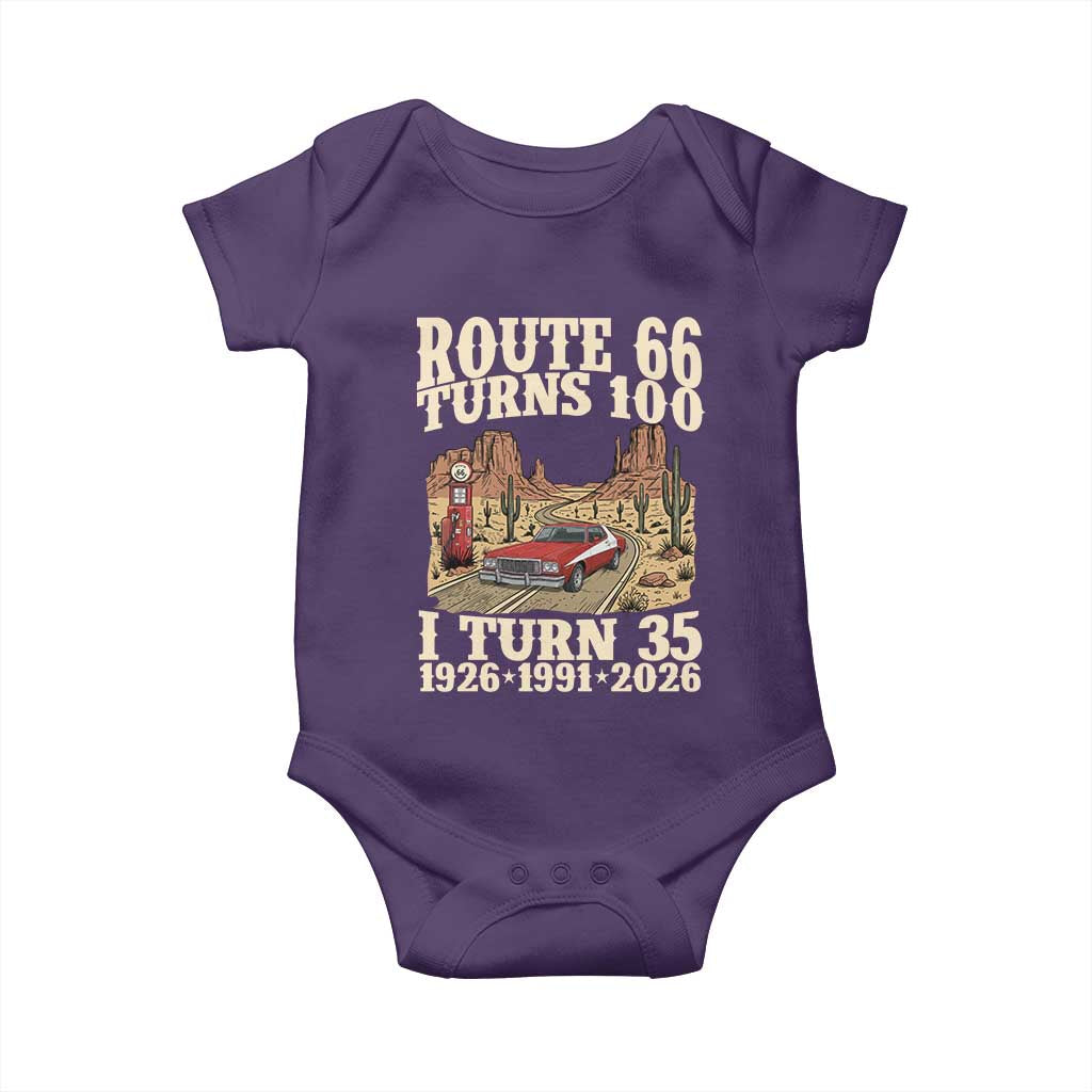 Route Highway 66 Turns 100 I Turn 35 Baby Onesie Vintage 1991 Road Sign American Muscle Car Lover 35th Birthday Gift