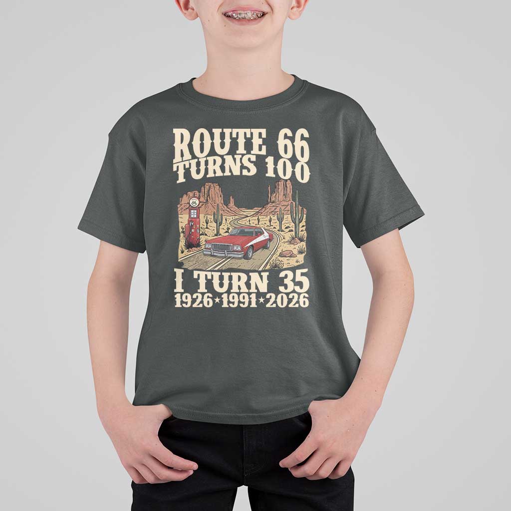 Route Highway 66 Turns 100 I Turn 35 T Shirt For Kid Vintage 1991 Road Sign American Muscle Car Lover 35th Birthday Gift