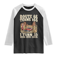 Route Highway 66 Turns 100 I Turn 35 Raglan Shirt Vintage 1991 Road Sign American Muscle Car Lover 35th Birthday Gift