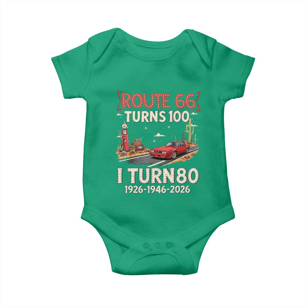 Route Highway 66 Turns 100 I Turn 80 Baby Onesie Vintage 1946 Road Sign Classic Muscle Car Lover 80th Birthday Gift