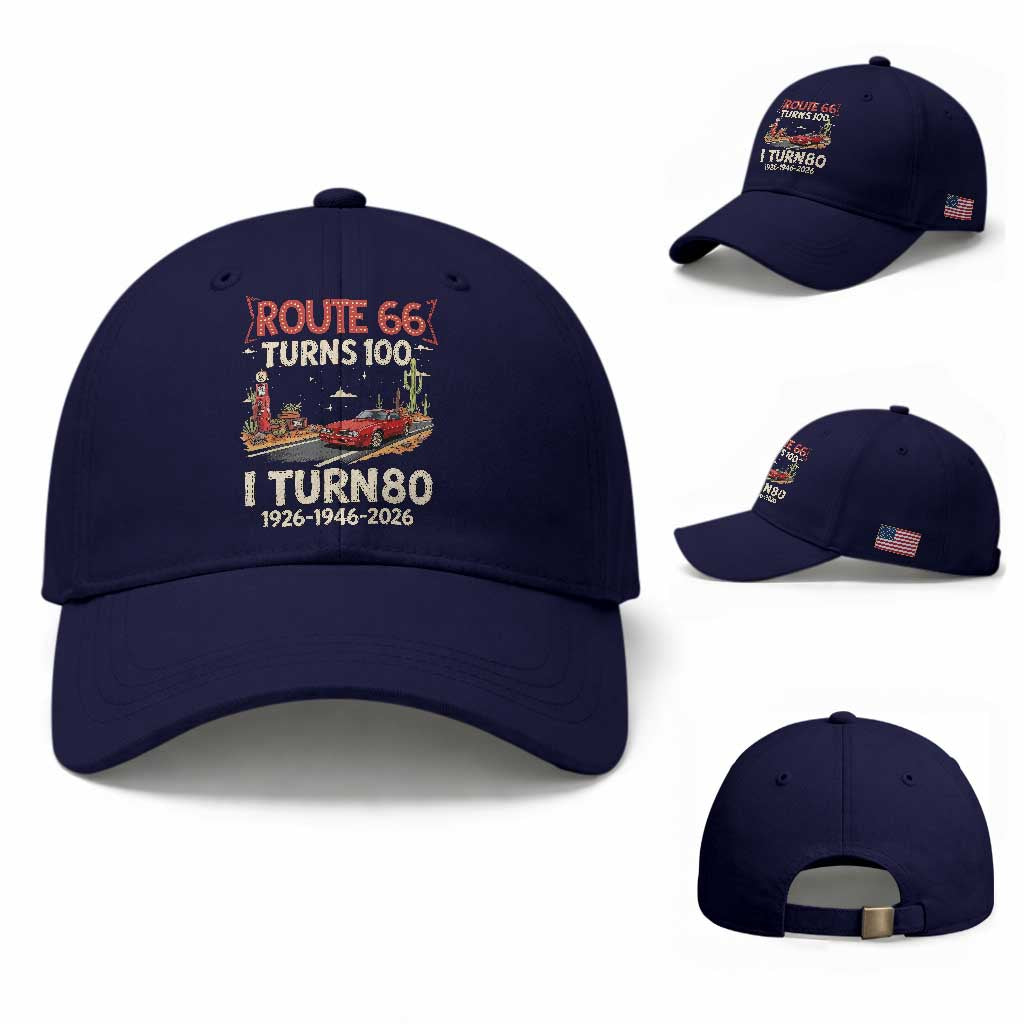 Route Highway 66 Turns 100 I Turn 80 Baseball Cap Vintage 1946 Road Sign Classic Muscle Car Lover 80th Birthday Gift