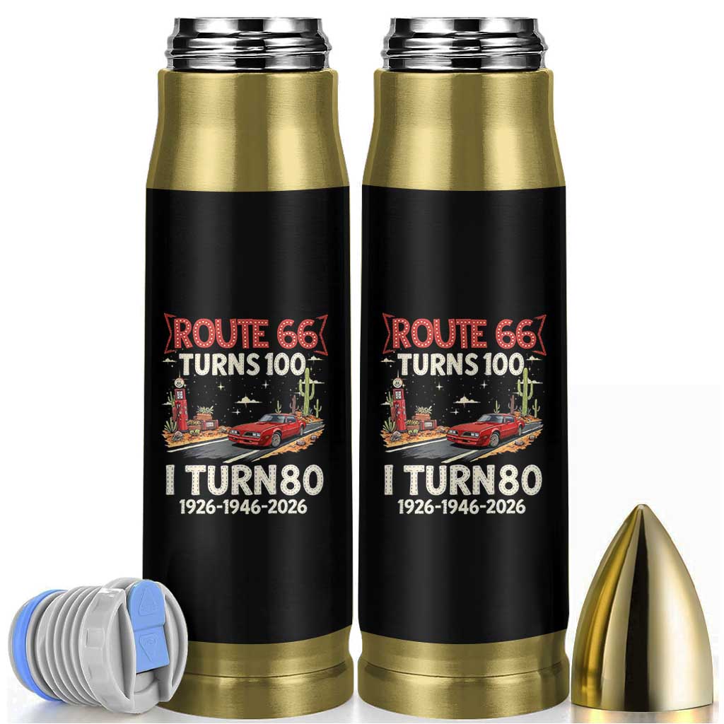 Route Highway 66 Turns 100 I Turn 80 Bullet Tumbler Vintage 1946 Road Sign Classic Muscle Car Lover 80th Birthday Gift