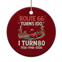 Route Highway 66 Turns 100 I Turn 80 Ceramic Ornament Vintage 1946 Road Sign Classic Muscle Car Lover 80th Birthday Gift