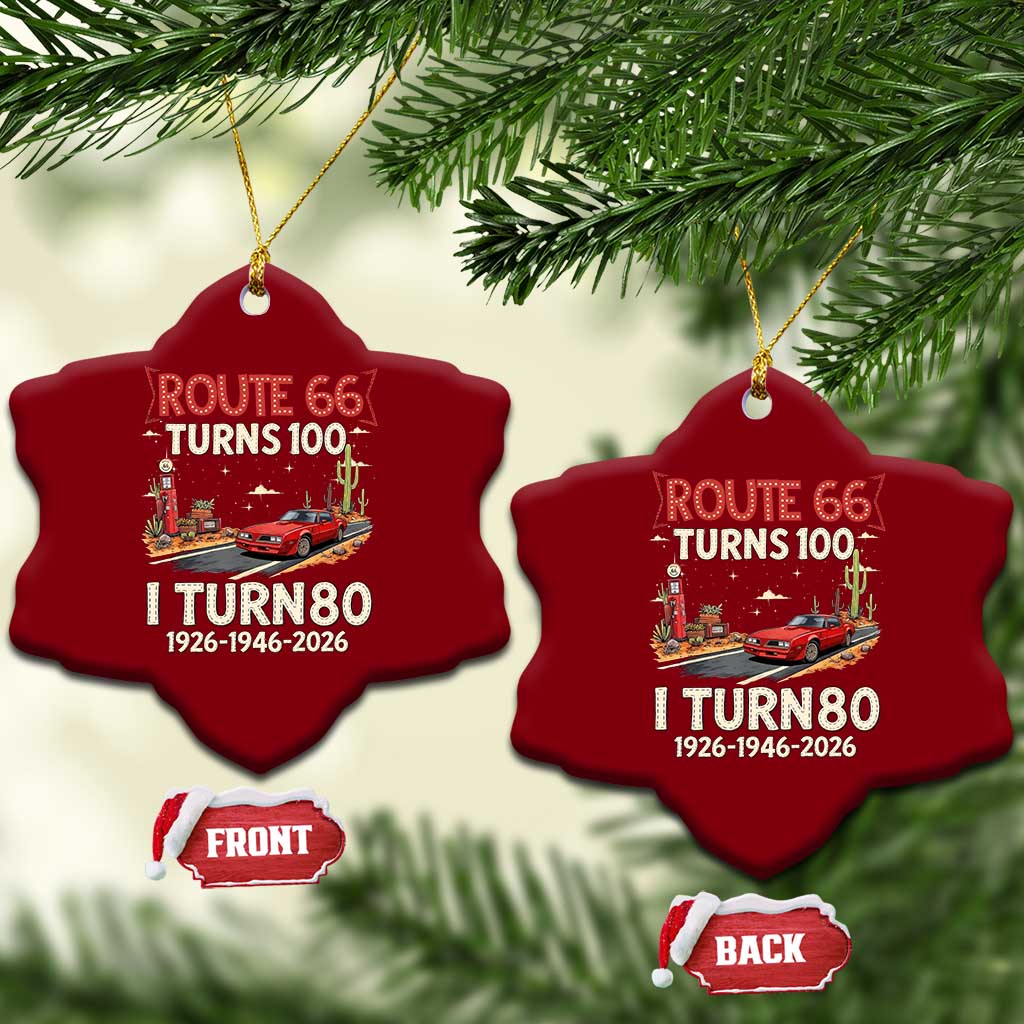 Route Highway 66 Turns 100 I Turn 80 Ceramic Ornament Vintage 1946 Road Sign Classic Muscle Car Lover 80th Birthday Gift