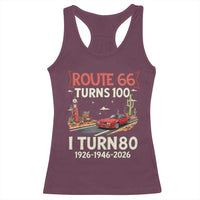 Route Highway 66 Turns 100 I Turn 80 Racerback Tank Top Vintage 1946 Road Sign Classic Muscle Car Lover 80th Birthday Gift
