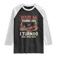 Route Highway 66 Turns 100 I Turn 80 Raglan Shirt Vintage 1946 Road Sign Classic Muscle Car Lover 80th Birthday Gift