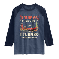 Route Highway 66 Turns 100 I Turn 80 Raglan Shirt Vintage 1946 Road Sign Classic Muscle Car Lover 80th Birthday Gift