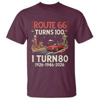 Route Highway 66 Turns 100 I Turn 80 T Shirt Vintage 1946 Road Sign Classic Muscle Car Lover 80th Birthday Gift
