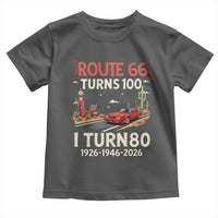 Route Highway 66 Turns 100 I Turn 80 Toddler T Shirt Vintage 1946 Road Sign Classic Muscle Car Lover 80th Birthday Gift