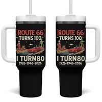 Route Highway 66 Turns 100 I Turn 80 Tumbler With Handle Vintage 1946 Road Sign Classic Muscle Car Lover 80th Birthday Gift