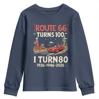 Route Highway 66 Turns 100 I Turn 80 Youth Sweatshirt Vintage 1946 Road Sign Classic Muscle Car Lover 80th Birthday Gift