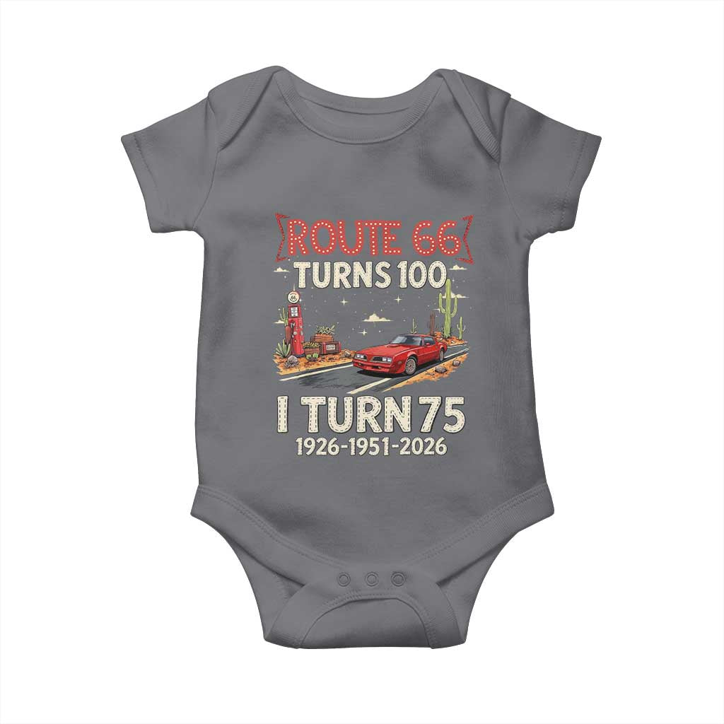 Route Highway 66 Turns 100 I Turn 75 Baby Onesie Vintage 1951 Road Sign Classic Muscle Car Lover 75th Birthday Gift