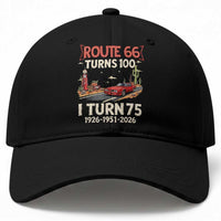 Route Highway 66 Turns 100 I Turn 75 Baseball Cap Vintage 1951 Road Sign Classic Muscle Car Lover 75th Birthday Gift