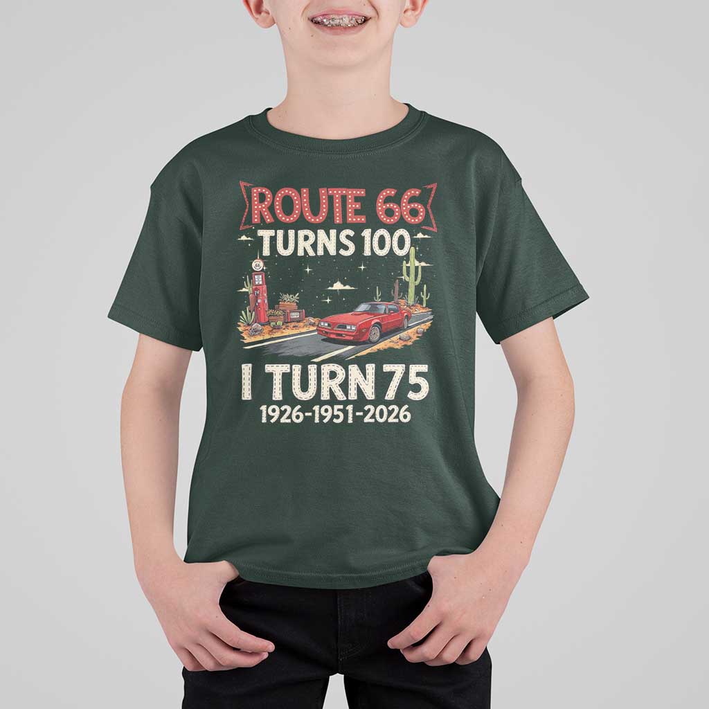 Route Highway 66 Turns 100 I Turn 75 T Shirt For Kid Vintage 1951 Road Sign Classic Muscle Car Lover 75th Birthday Gift