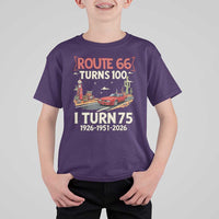 Route Highway 66 Turns 100 I Turn 75 T Shirt For Kid Vintage 1951 Road Sign Classic Muscle Car Lover 75th Birthday Gift