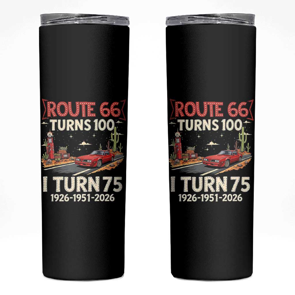Route Highway 66 Turns 100 I Turn 75 Skinny Tumbler Vintage 1951 Road Sign Classic Muscle Car Lover 75th Birthday Gift