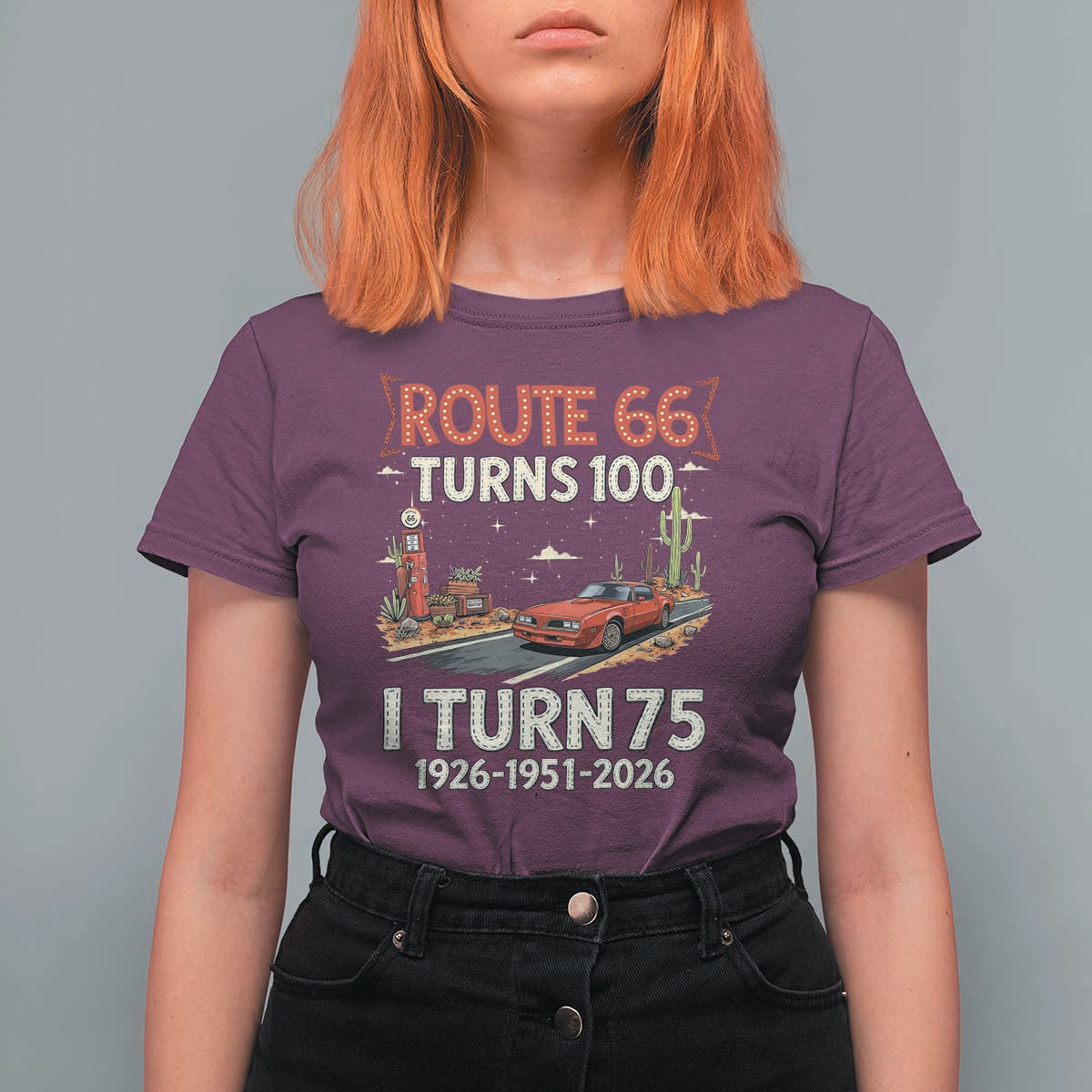 Route Highway 66 Turns 100 I Turn 75 T Shirt For Women Vintage 1951 Road Sign Classic Muscle Car Lover 75th Birthday Gift