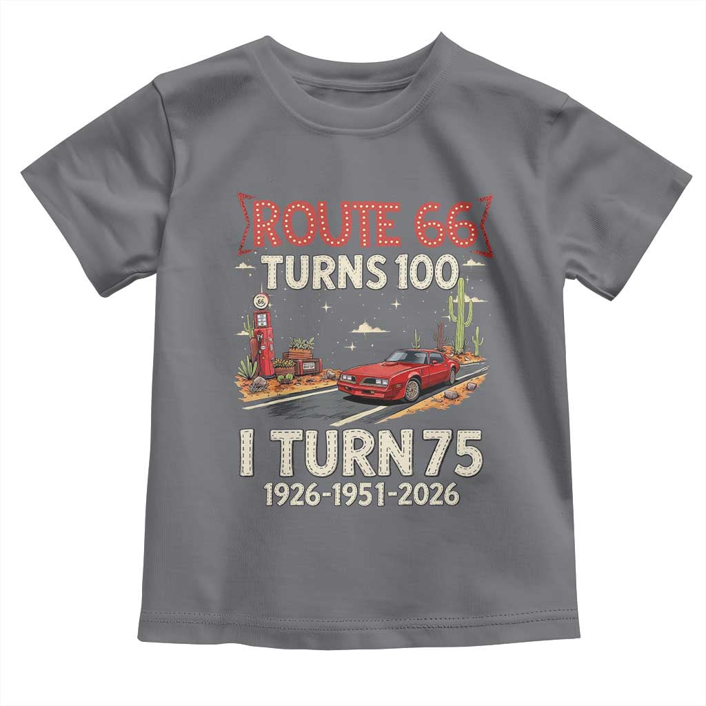 Route Highway 66 Turns 100 I Turn 75 Toddler T Shirt Vintage 1951 Road Sign Classic Muscle Car Lover 75th Birthday Gift