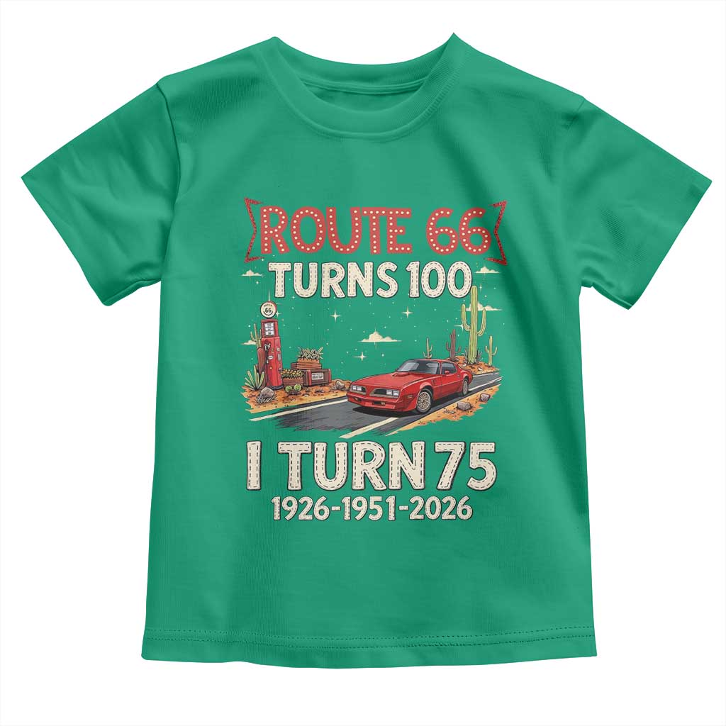 Route Highway 66 Turns 100 I Turn 75 Toddler T Shirt Vintage 1951 Road Sign Classic Muscle Car Lover 75th Birthday Gift