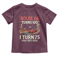 Route Highway 66 Turns 100 I Turn 75 Toddler T Shirt Vintage 1951 Road Sign Classic Muscle Car Lover 75th Birthday Gift