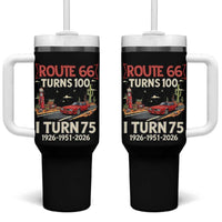 Route Highway 66 Turns 100 I Turn 75 Tumbler With Handle Vintage 1951 Road Sign Classic Muscle Car Lover 75th Birthday Gift