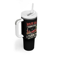 Route Highway 66 Turns 100 I Turn 75 Tumbler With Handle Vintage 1951 Road Sign Classic Muscle Car Lover 75th Birthday Gift