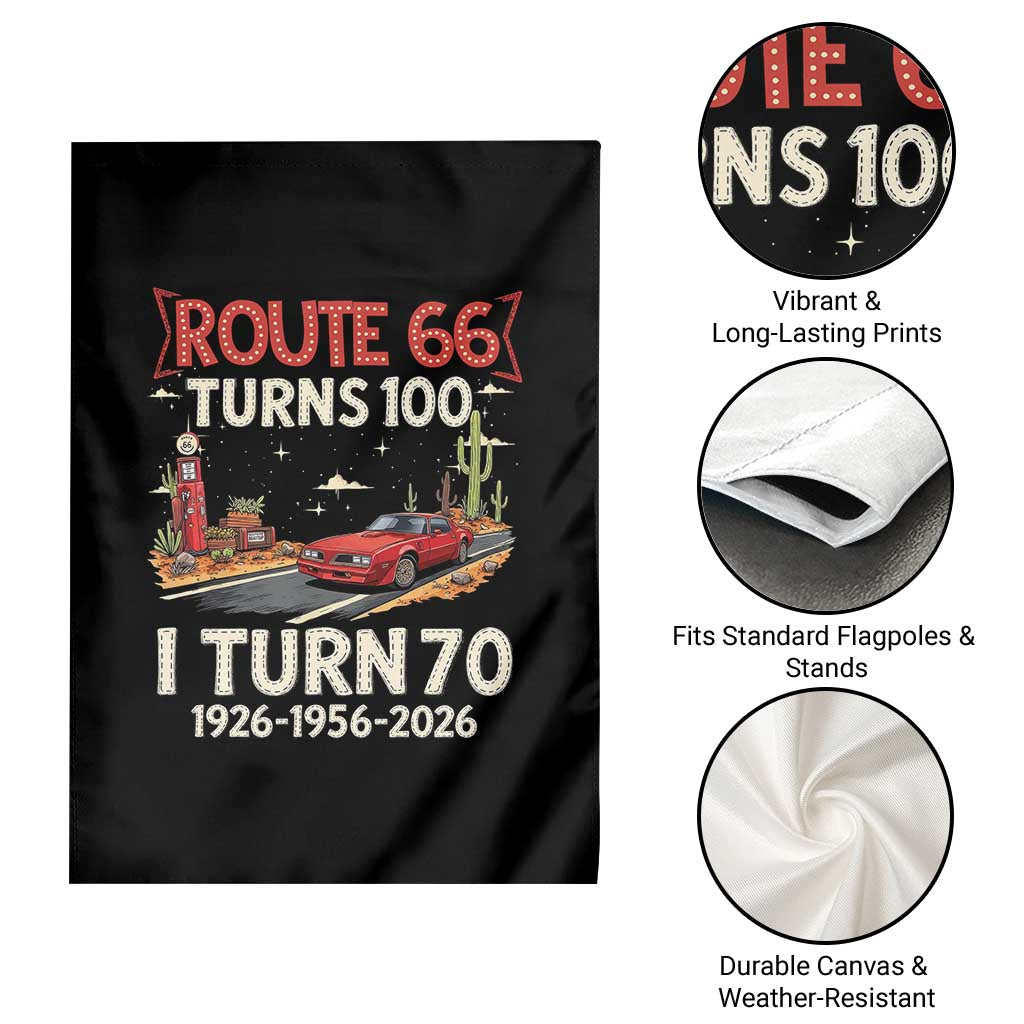 Route Highway 66 Turns 100 I Turn 70 Garden Flag Vintage 1956 Road Sign Classic Muscle Car Lover 70th Birthday Gift