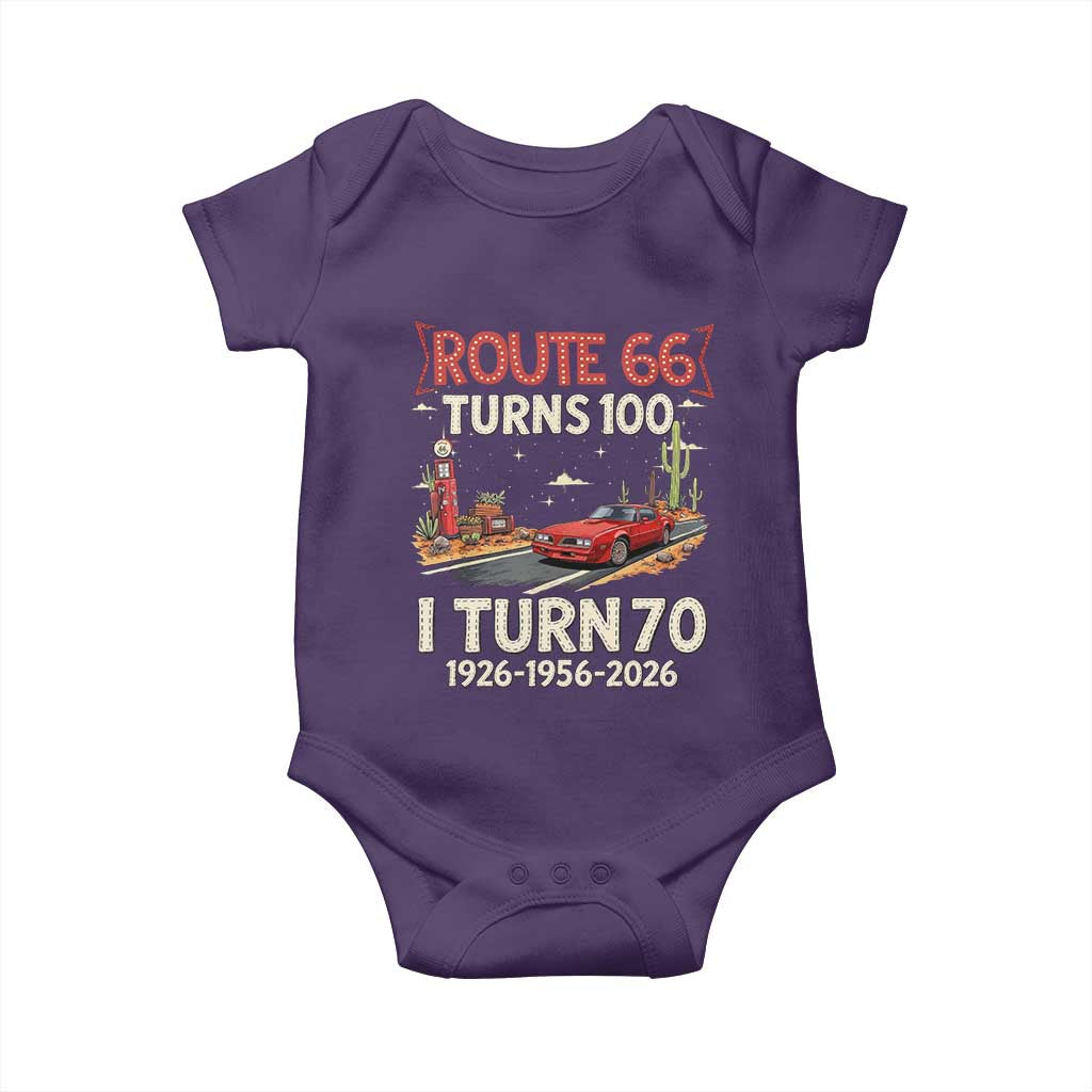 Route Highway 66 Turns 100 I Turn 70 Baby Onesie Vintage 1956 Road Sign Classic Muscle Car Lover 70th Birthday Gift