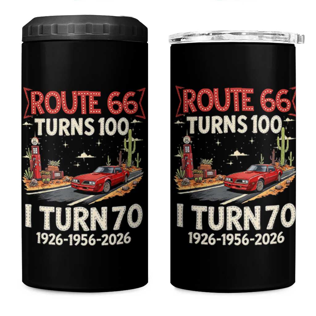 Route Highway 66 Turns 100 I Turn 70 4 in 1 Can Cooler Tumbler Vintage 1956 Road Sign Classic Muscle Car Lover 70th Birthday Gift