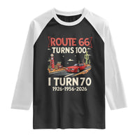 Route Highway 66 Turns 100 I Turn 70 Raglan Shirt Vintage 1956 Road Sign Classic Muscle Car Lover 70th Birthday Gift